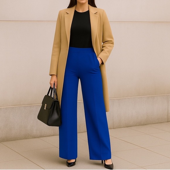 French Connection Pants - FRENCH‎ CONNECTION Blue Wide Leg Pants Size 2 Bold Businesswoman Corporate Boss